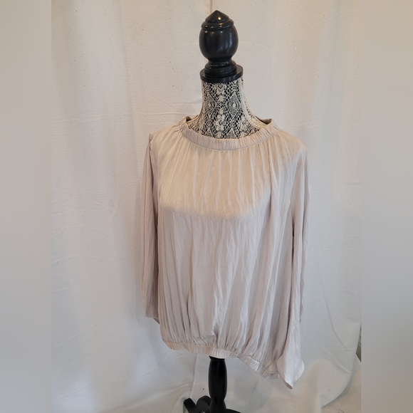Zero + Maria Cornejo Sz 8 Long Sleeve Blouse RUCHED BUBBLE TOP champagne color - Picture 1 of 8
